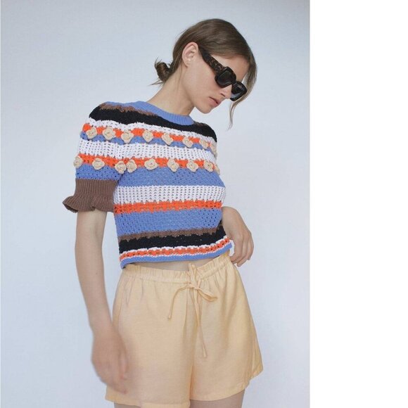 Zara TRF woman floral knit sweater Size M NEW WITH TAG! - Picture 2 of 10